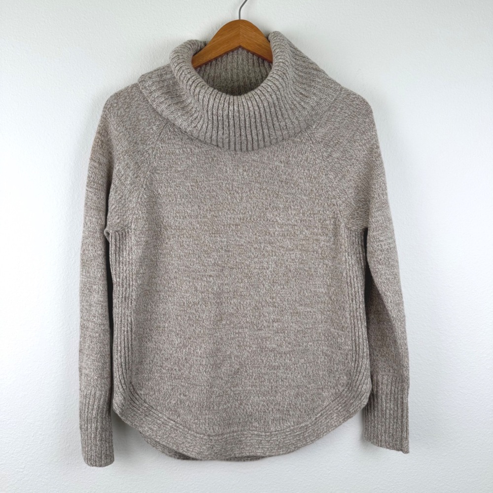 New York & Company Sweater Womens Medium Taupe Excellent Metallic Cowl Neck Zip